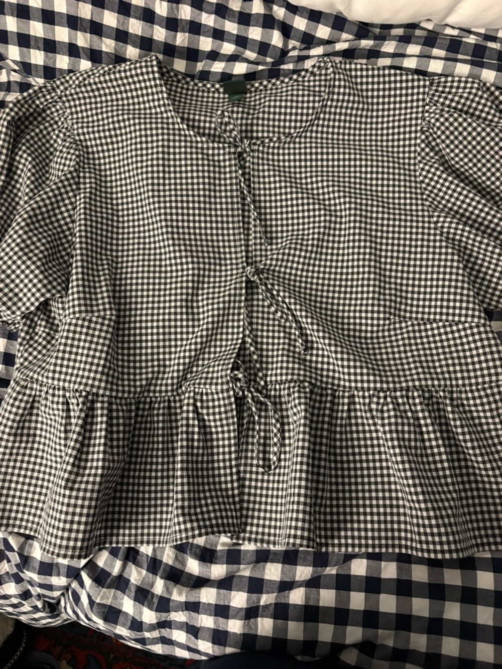 wild fable Black & White Gingham Tie-Front Peplum Blouse